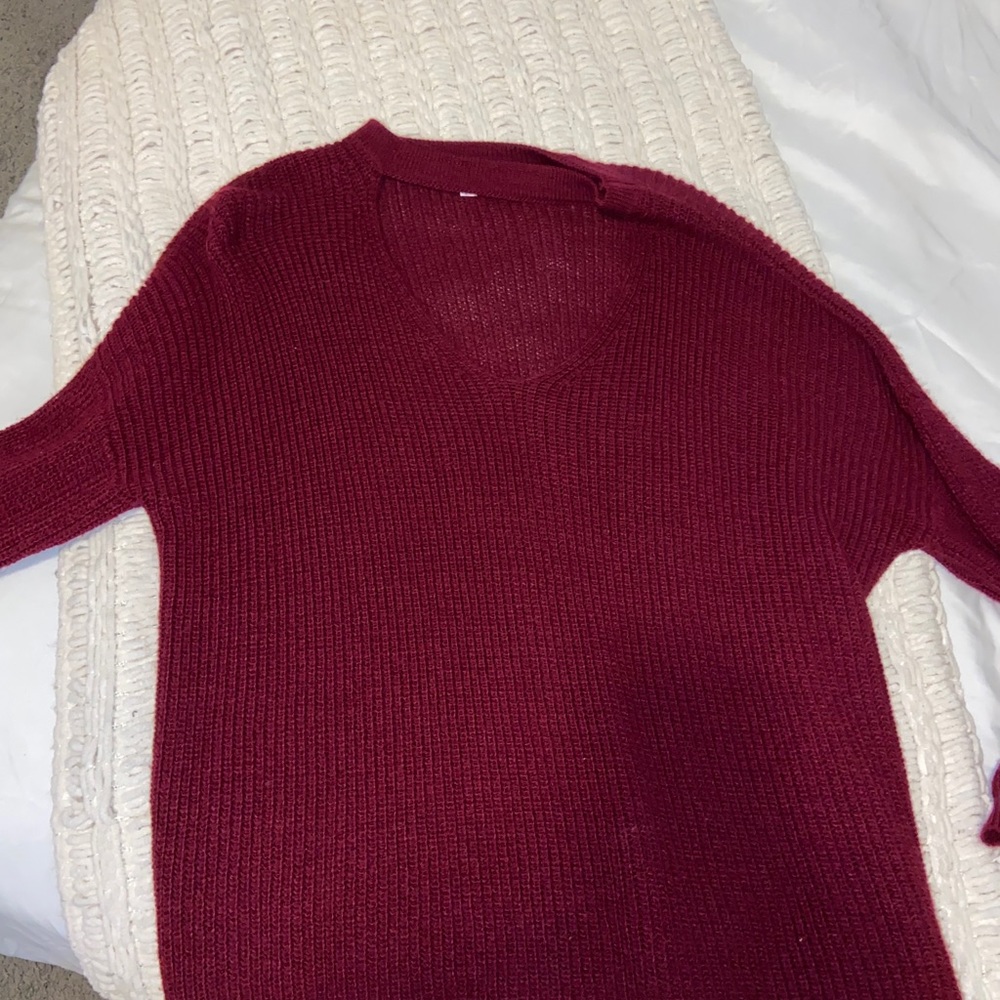 pac sun maroon neck cut out sweater